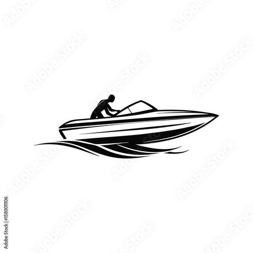 Man steering speedboat across water waves vector