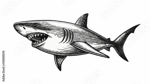 Vintage Shark Illustration – Detailed Hand-Drawn Ocean Predator Art