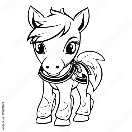 Coloring book for kids baby quarter horse kawai vector.