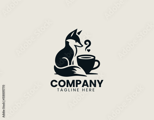 Clever Fox and Coffee Cup Cozy Cafe Energy Vector Logo Design