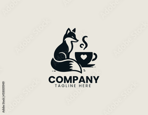 Clever Fox and Coffee Cup Cozy Cafe Energy Vector Logo Design
