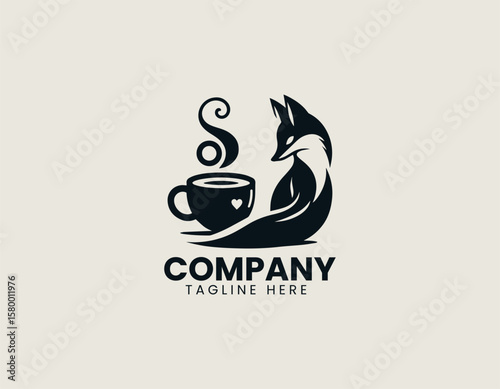 Clever Fox and Coffee Cup Cozy Cafe Energy Vector Logo Design