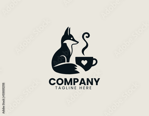 Clever Fox and Coffee Cup Cozy Cafe Energy Vector Logo Design