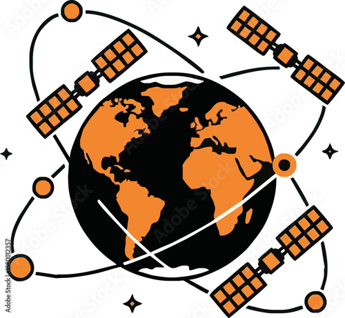 Earth orbited by multiple communication satellites, showcasing global connectivity.