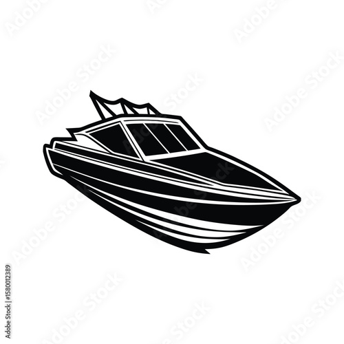 Sleek black speedboat silhouette yacht watercraft