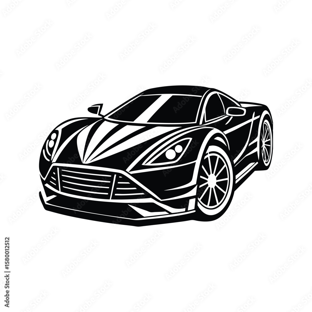 Sleek black sports car silhouette with sharp lines and aerodynamic design coupe automotive
