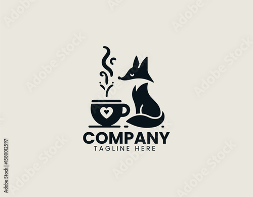 Clever Fox and Coffee Cup Cozy Cafe Energy Vector Logo Design