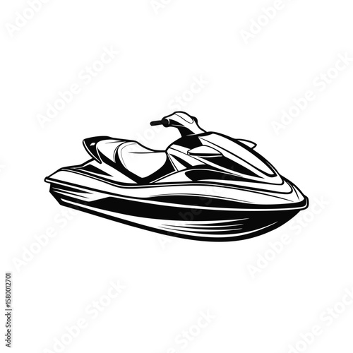 Sleek black watercraft silhouette on white jet ski personal watercraft