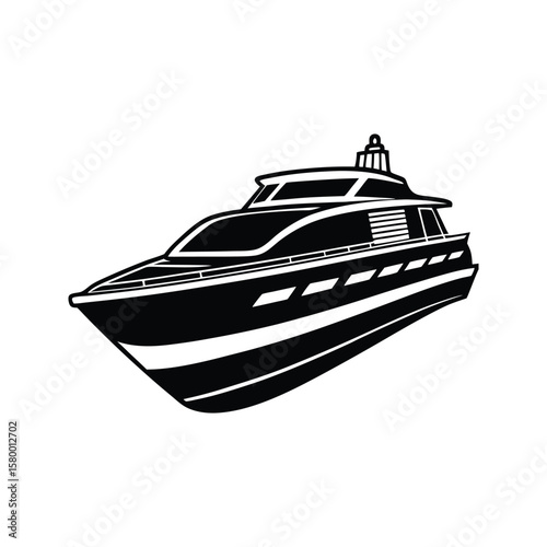 Sleek black yacht front view silhouette boat vessel