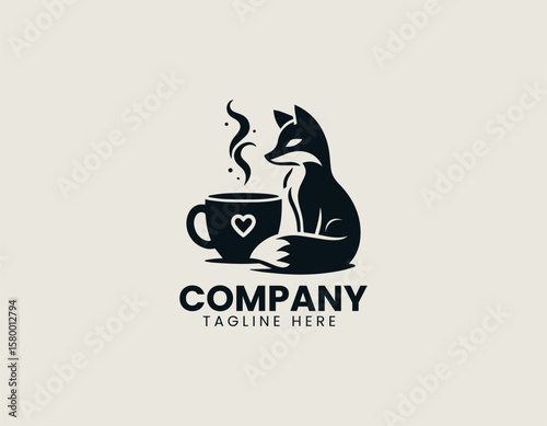 Clever Fox and Coffee Cup Cozy Cafe Energy Vector Logo Design
