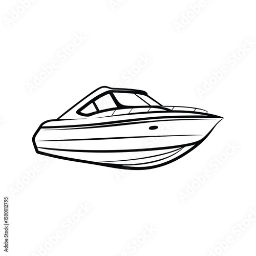Sleek motorboat outline on white speedboat yacht