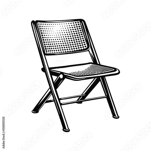 Black and white folding chair with dotted backrest seat legs