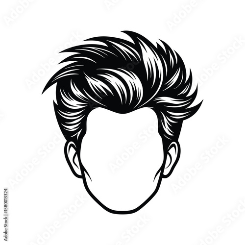 Black and white silhouette of a stylish men's haircut men's hairstyle styling