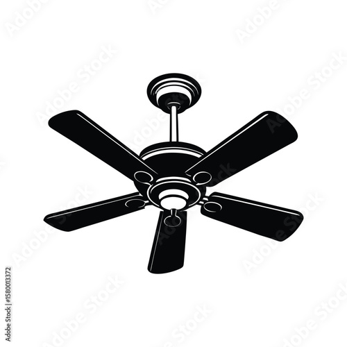 Black ceiling fan with five blades isolated on white background vector