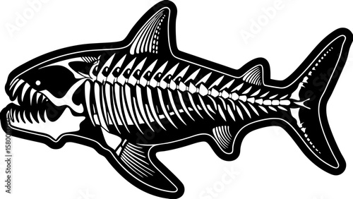 Shark Skeleton Vector Graphic – Fierce Fish Bone Silhouette Art
