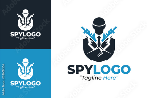 Dynamic Spy Logo in Blue for Covert Operations Branding and Espionage Identity Design
