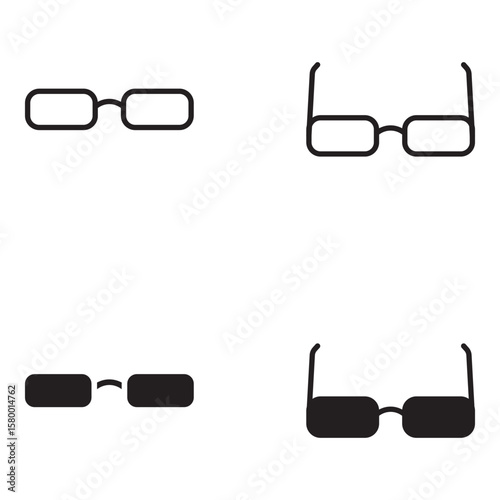 Glasses icon set. Sunglasses silhouette. Eyeglass frame icon collection. Fashion glasses icon. Different shape frames. Vector illustration.
