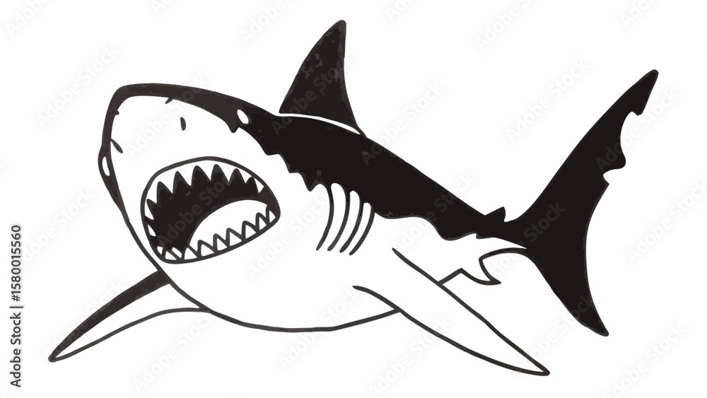 Fototapeta premium Cartoon Shark Attack Drawing – Vector Sea Predator Illustration