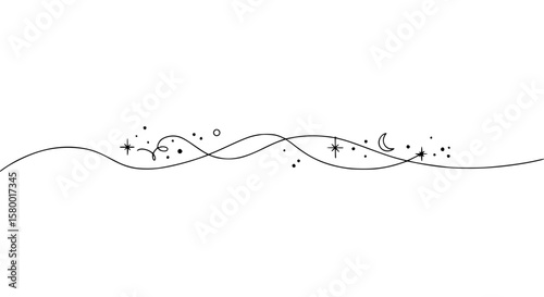Elegant decorative line with stars and moon elements  