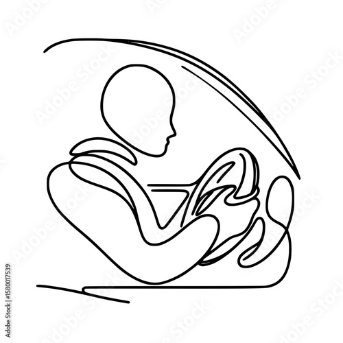 Abstract figure driving a car in single line outline vector style  
