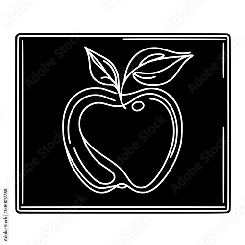 Single line outline vector apple design on black background  