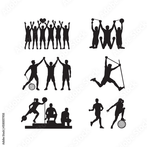 Diverse group celebrating victory and engaging in sports people celebration