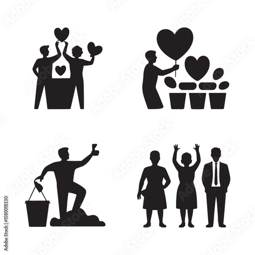 People holding hearts and working together love community
