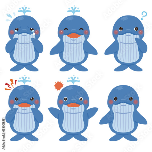 クジラのキャラクターイラスト　表情セット