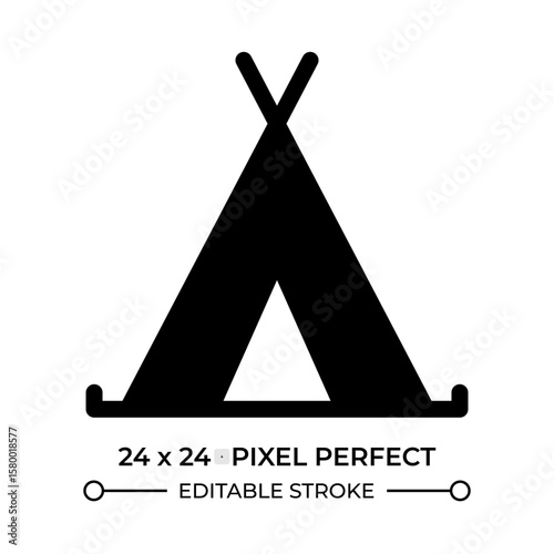 Bungalow glyph ui icon. Camping site. Touristic tent, vacation. Outdoor adventure, culture house. Black solid silhouette symbol vector. User interface element isolated, pixel perfect