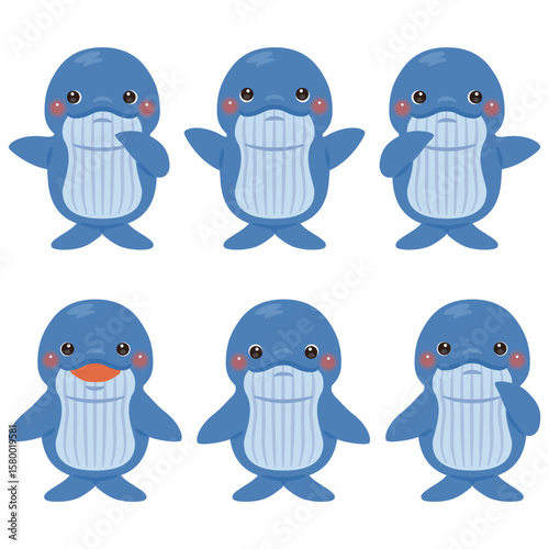 指さしをするクジラのキャラクターイラストセット