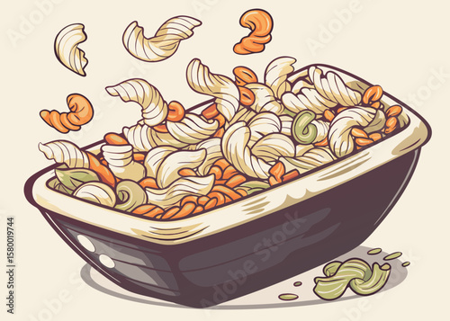 Colorful Pasta Bowl with Spirals and Shells for Food Blogs, Recipe Websites, Culinary Arts, Nutrition Education, and Cooking Enthusiasts  