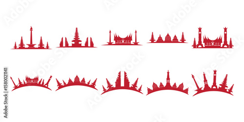 Indonesian Building Monuments Silhouette