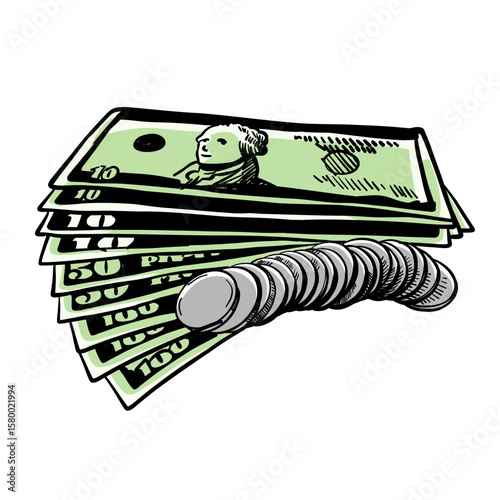 Dollar Bills Money Illustration for Finance, Banking, and Economic Cartoon Design