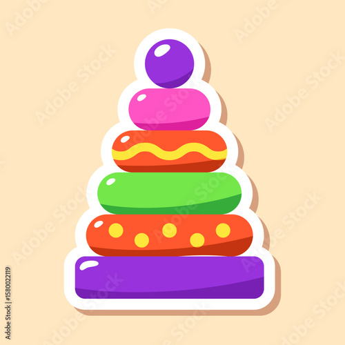 Kawaii multicolored pyramid. Children's sticker drawn in bright neon colors.