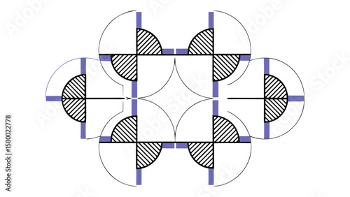Adobe Illustrator ArtworkAbstract geometric pattern with intersecting semi circles lines and hatched textures in modern design
