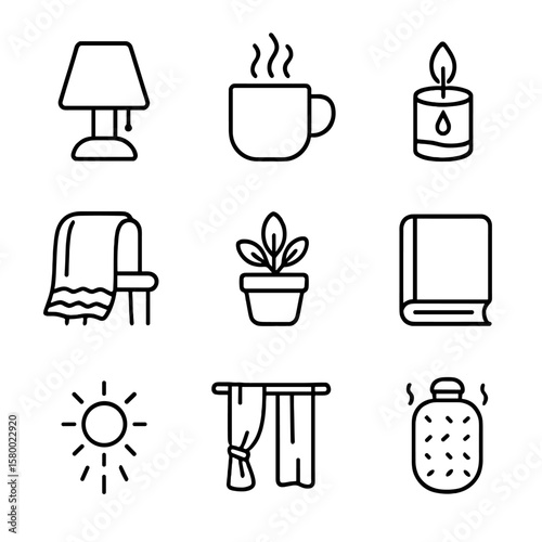 Vector desk closed icons dim cozy small candle book mug icon steam