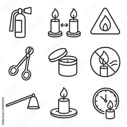 Draft vector icons candle safety tool burn trimmer snuffer wick distance icon