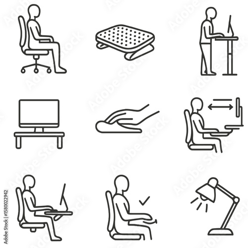 Adjustment chair distance icon keyboard vector workspace desk posture icons ergonomic support