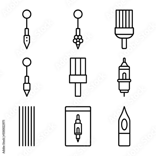 Icons round shader grouping curved magnum sterile tattoo tip needle vector icon