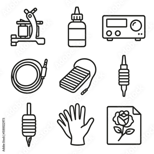 Clip icon gloves pedal cord tattoo vector supply tube bottle foot tools
