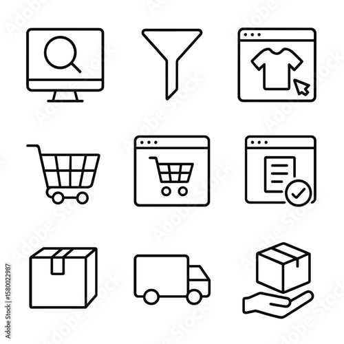 Truck page process shopping icon vector browse product cart icons filter confirm