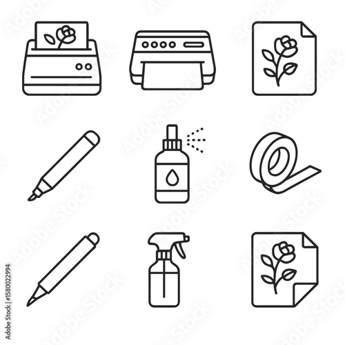 Pen vector sheet marker prep icon thermal stencil tools tattoo transfer paper
