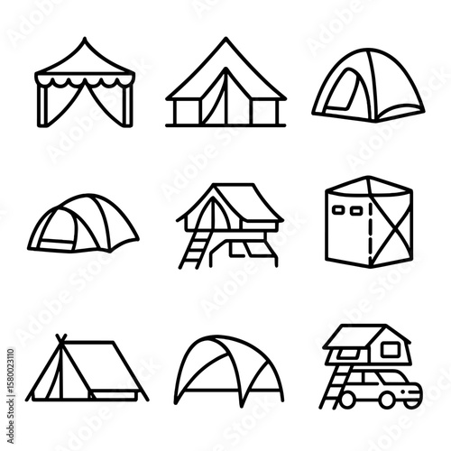 Icon festival vector scout shelter expedition tent overlanding collection glamping backpacking