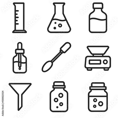 Chemical lab chemistry bottle flask vector jar icon magnetic stirrer balance funnel