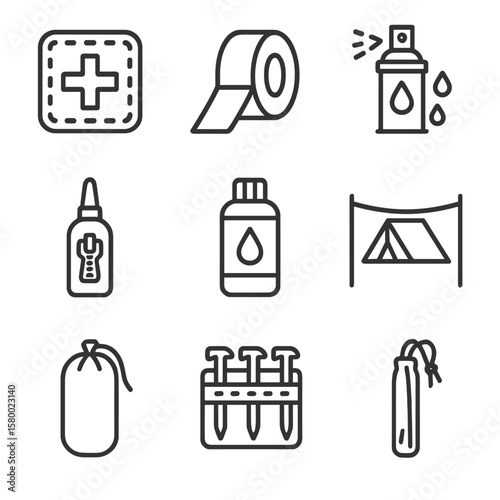 Seam icon spray tent lubricant drying cleaner stake maintenance vector icons pole