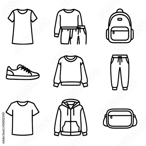 Vector wear dress jogger slouchy pants zip icon set urban shoes icons