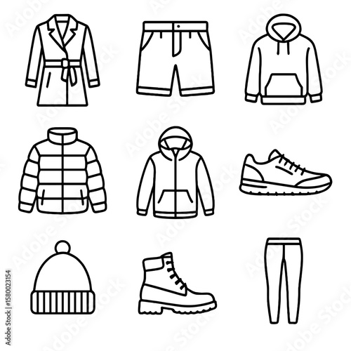 Icons sneakers jacket lightweight knit shorts leggings beanie fashion urban vector winter