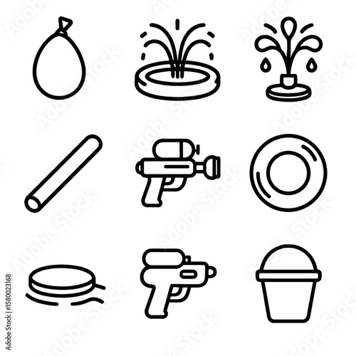 Bucket icon pool icons splash ring games toy vector sprinkler water blaster