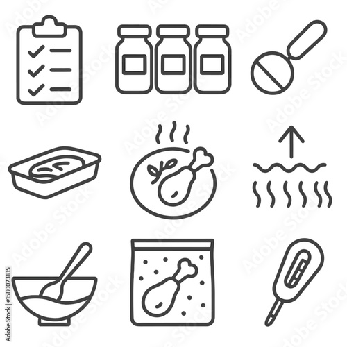 Indicator thermometer bag icon labeled set vector heating cooking portion checklist scoop