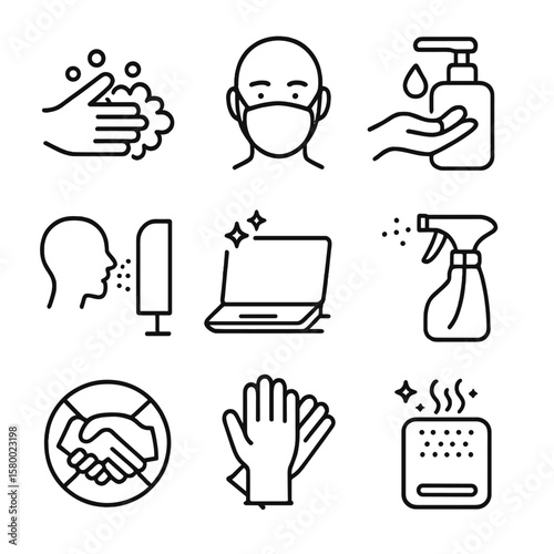 Disinfectant hygiene spray icons vector safety guard purifier sanitizer handshake icon no